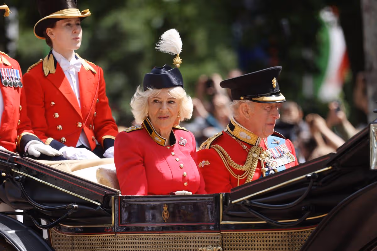 Queen Camilla and King Charles in carriage at the Trooping of the Colour 2026
